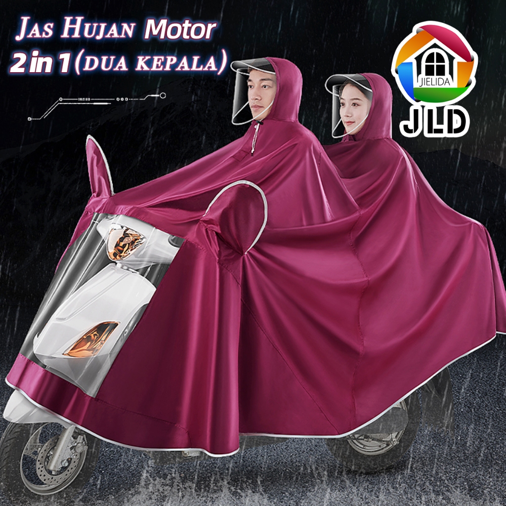 JieLiDa Jas Hujan Motor 2 Kepala Full Body Motor Double Ponco 3 Kepala Full Cover Motor Raincoat 2 i