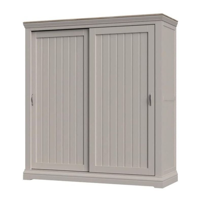 Lemari Kayu Jati Sliding 2 Pintu Geser Motif Salur Minimalis Cat Duco