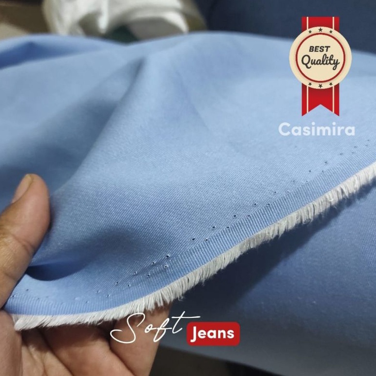 Buruan BeliL1x1W Kain SOFT JEANS DENIM Light Blue 5 oz per 5 meter Grade A Bahan Celana Kulotkemeja 