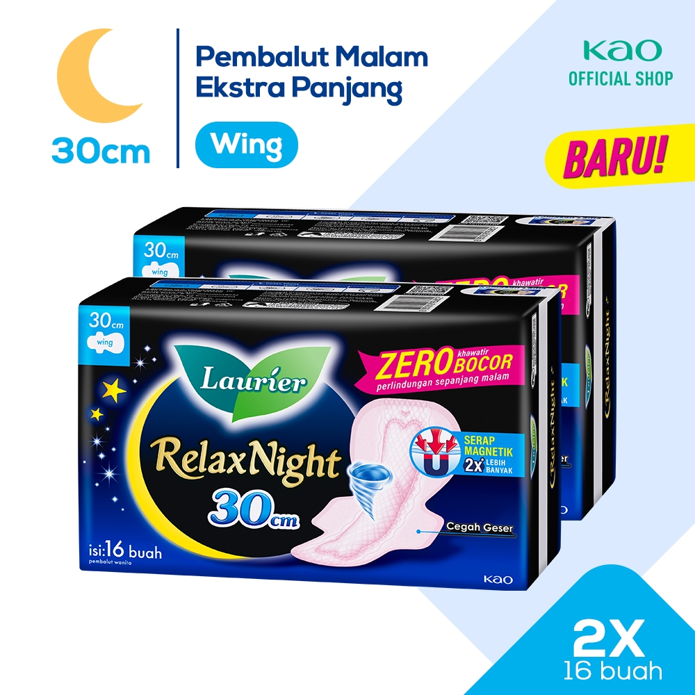 Laurier Relax Night Pembalut Wanita Malam Panjang 30cm Wing Perlindungan Tidur Bebas Bocor Semalaman
