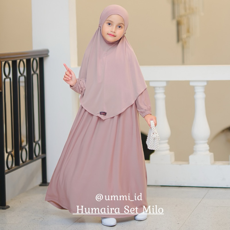 Setelan Baju gamis  syari anak perempuan Polos Humairah warna coklat milo usia 3-11Tahun bisa COD