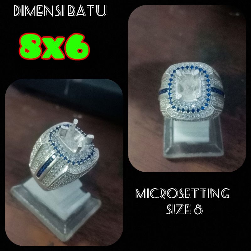 cincin/emban perak microsetting dim 8*6 (custom zircon)