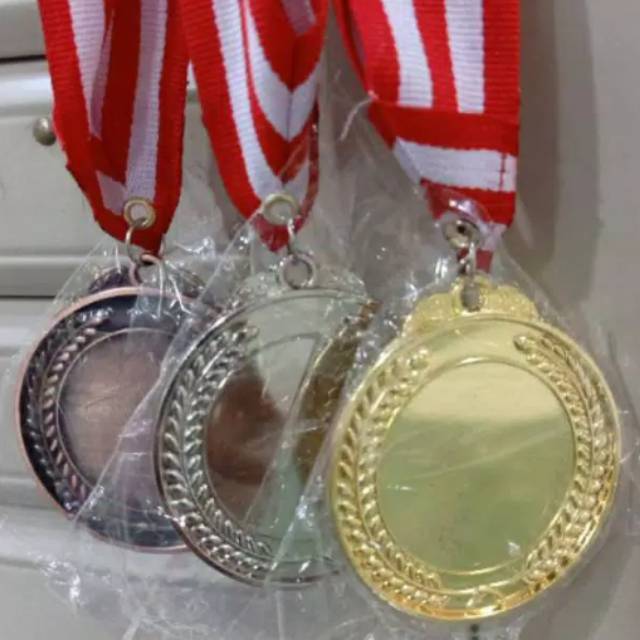Medali Mendali Logam Medali Emas Perak Perunggu plus Tali Satuan ORIGINAL