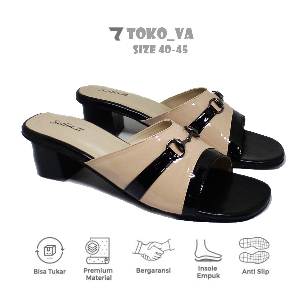 Sandal Heels Clogs Glosy Ukuran Jumbo Besar | No 40 41 42 43 44 45 | Sendal Ibu-Ibu Selop Pesta Kond