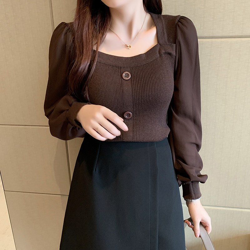 [TTEUDA] Atasan Blouse Rajut Wanita Korea Import | Blouse Atasan Rajut Wanita Lengan Panjang Import 