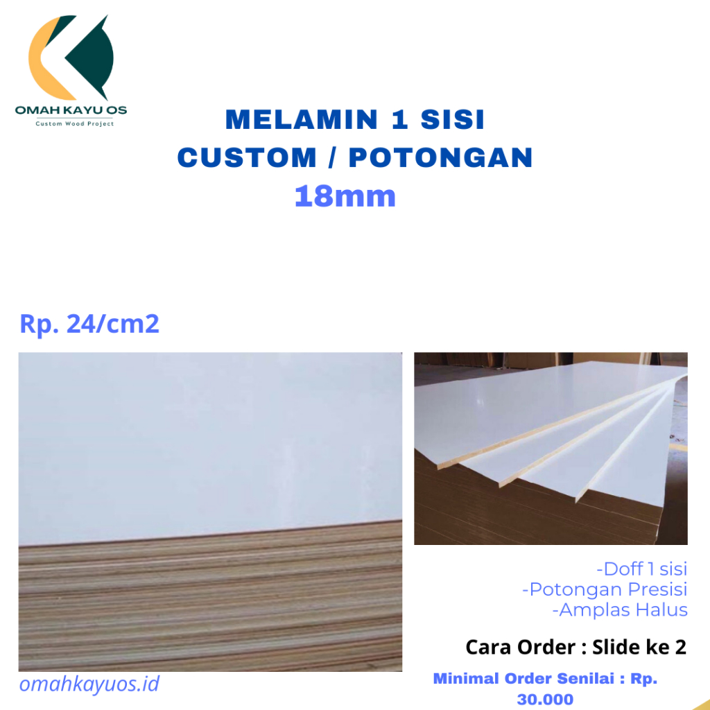 Triplek Multiplek Plywood Melamin 18mm satu muka / sisi Custom Potongan satu sisi