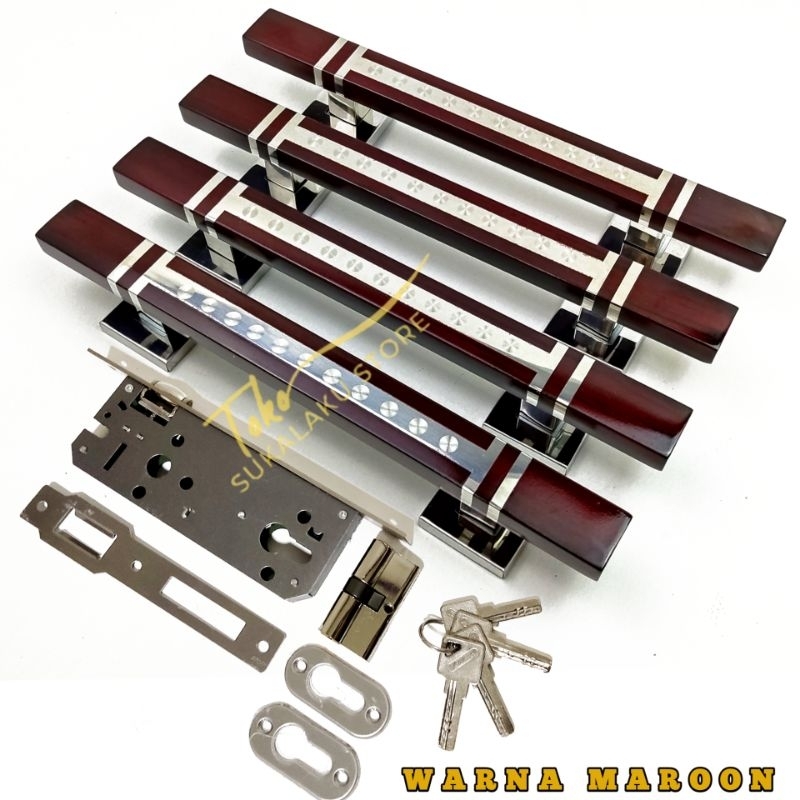 (4biji) Handel pintu rumah/gagang pintu rumah & body kunci set lengkap/perangkat pintu cocok untuk s