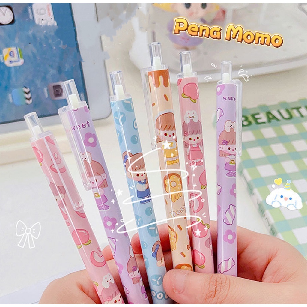 

Pulpen MOMO Cute Tinta Hitam Pena Aesthetic 0.05 1 Pc