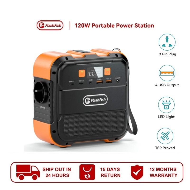 120W 98Wh | FlashFish Portable Powerbank Camping Mini Genset Solar Generator Big Capacity Power Stat