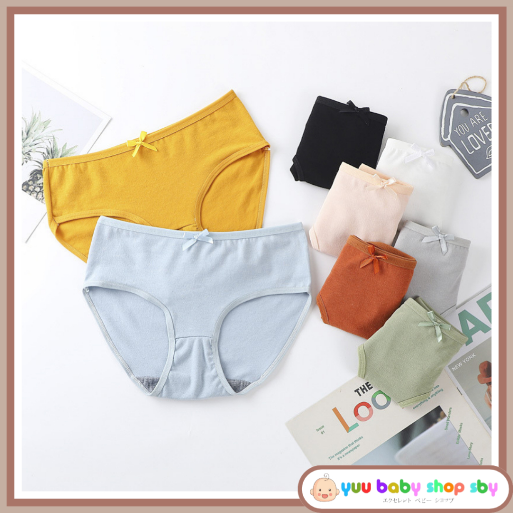 YBSS Celana dalam wanita dewasa bahan katun premium nyerap keringat motif pita polos pinggang full k