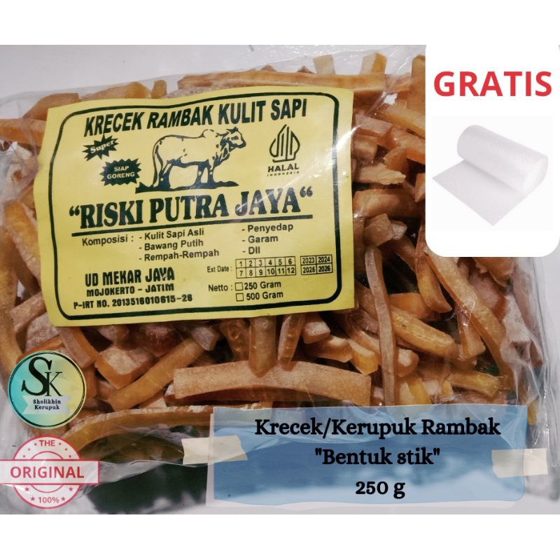 

Krecek Rambak 250 gram Super cap Riski Putra Jaya / Kerupuk Kulit Sapi Asli / Krecek Kulit Sapi / Rambak Sapi Mentah / Dorokdok Mentah