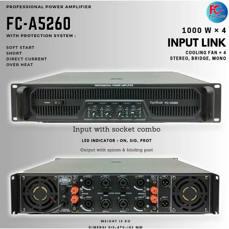 POWER AMPLI FIRSTCLASS FC-A5260 PROFESSIONAL POWER AMPLIFIER FCA5260 5260 FC A5260