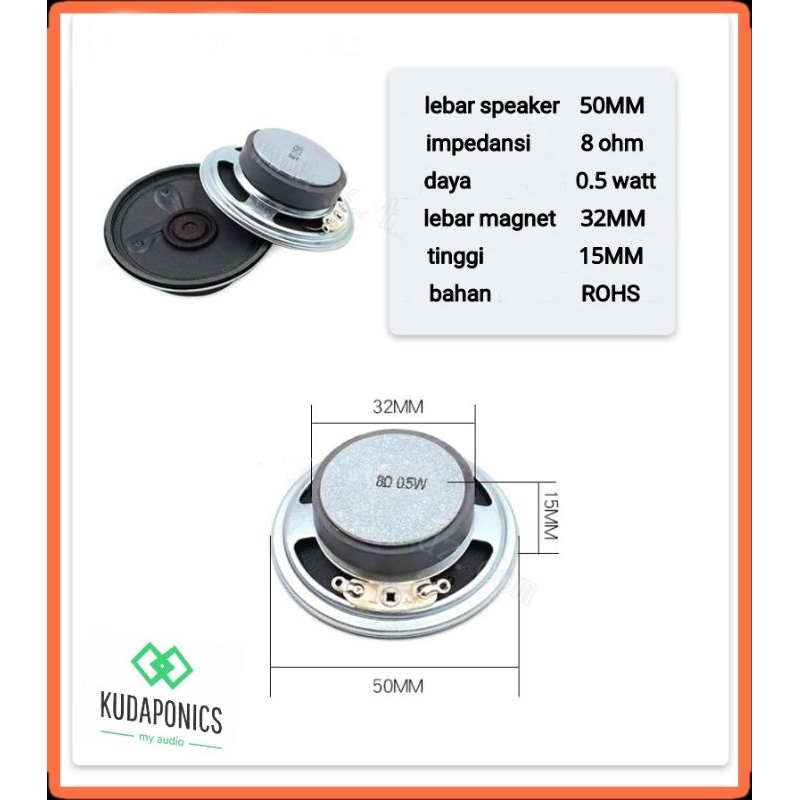 speaker universal small horn mainan DIY 2 inch 8 ohm 0,5 watt 0.5 watt 50 mm