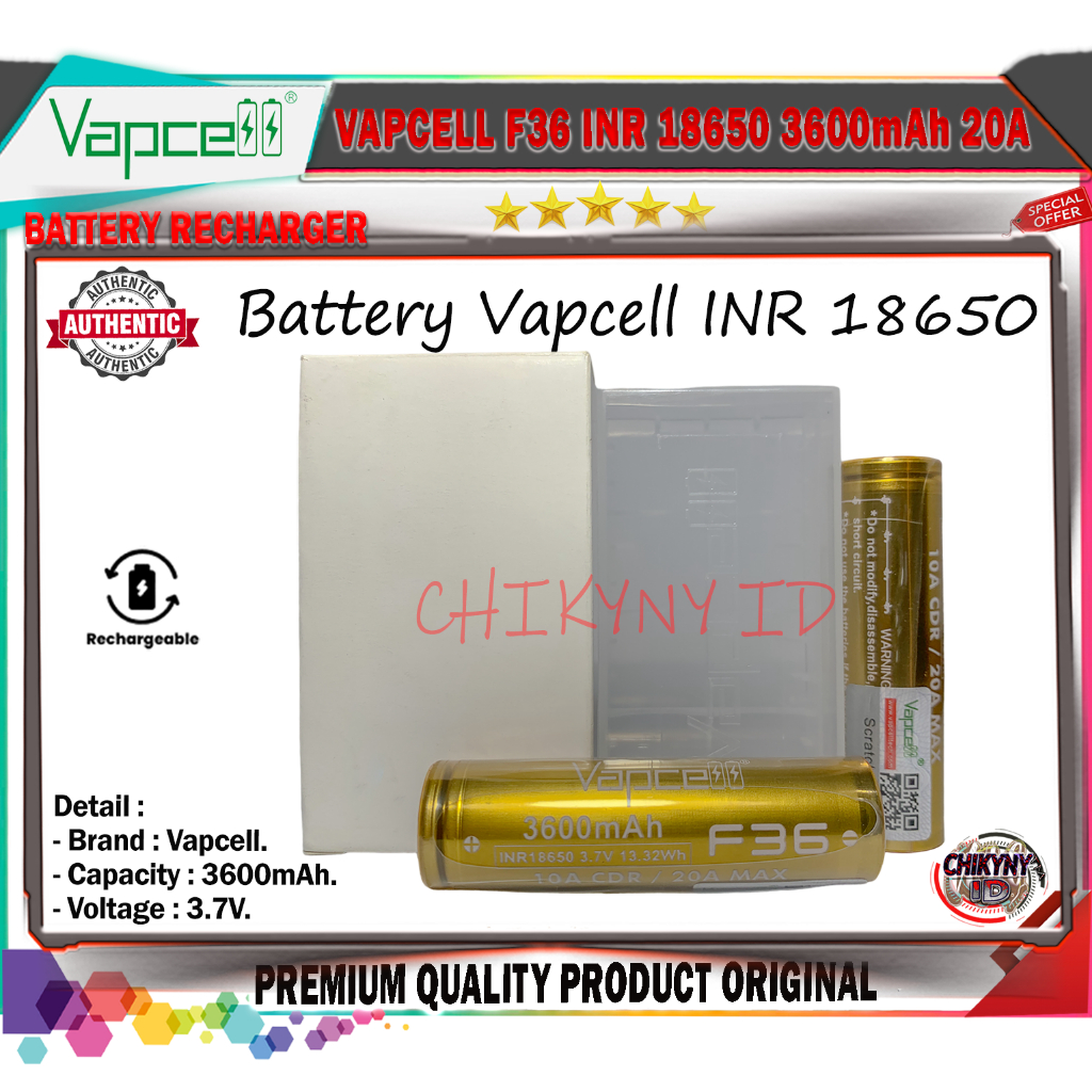 BATERAI VAPCELL F36 18650 3600mAh 20A ORIGINAL VAPCELL