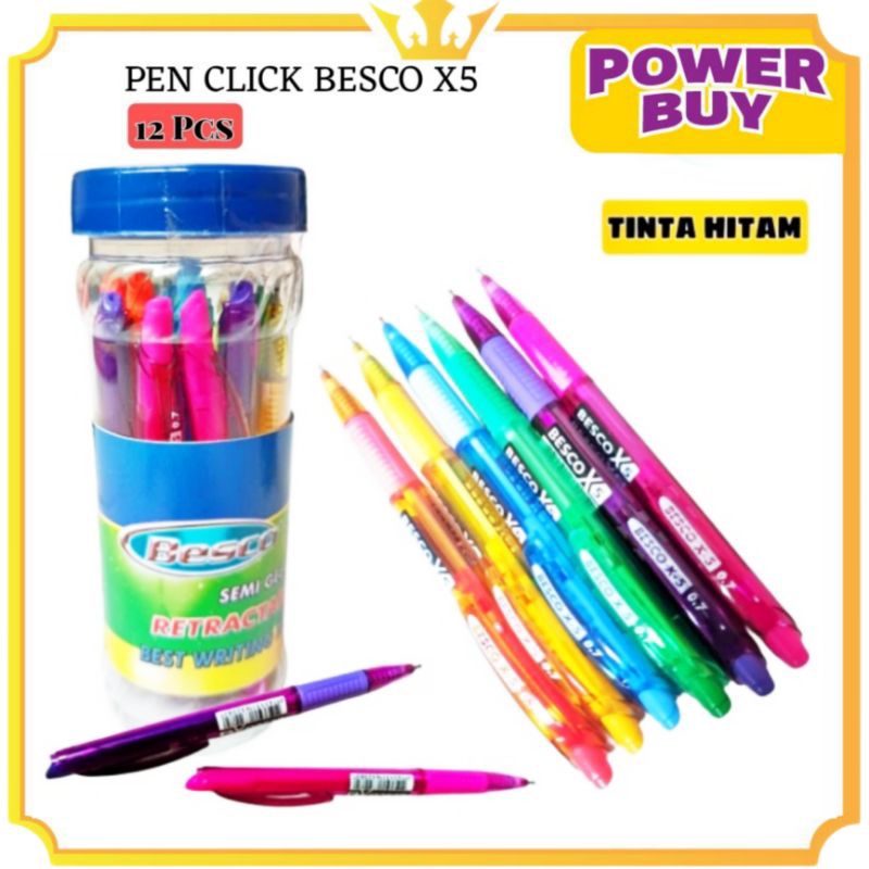 

12 Pcs Ballpoint Pen Click Toples X-5/Ballpoint Hitam Pen Pulpen