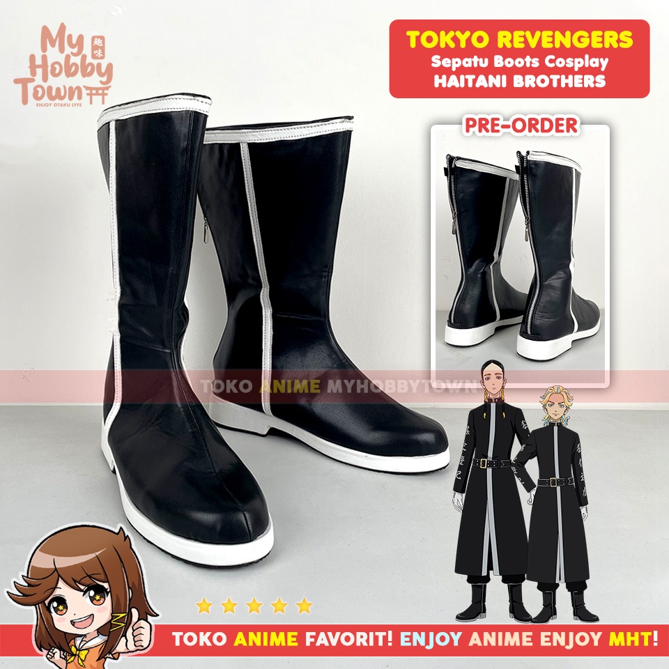 Sepatu Boots Anime Tokyo Revengers Tenjiku Ran Rindou Haitani Brothers Cosplay Kostum Hitam