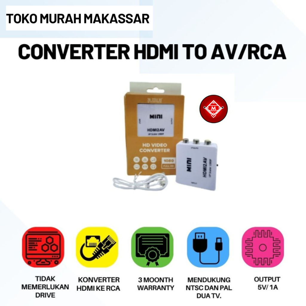 CONVERTER HDMI TO AV BOX /  HDMI TO AV RCA CONVERTER ADAPTER MINI BOS / CON72-SAN