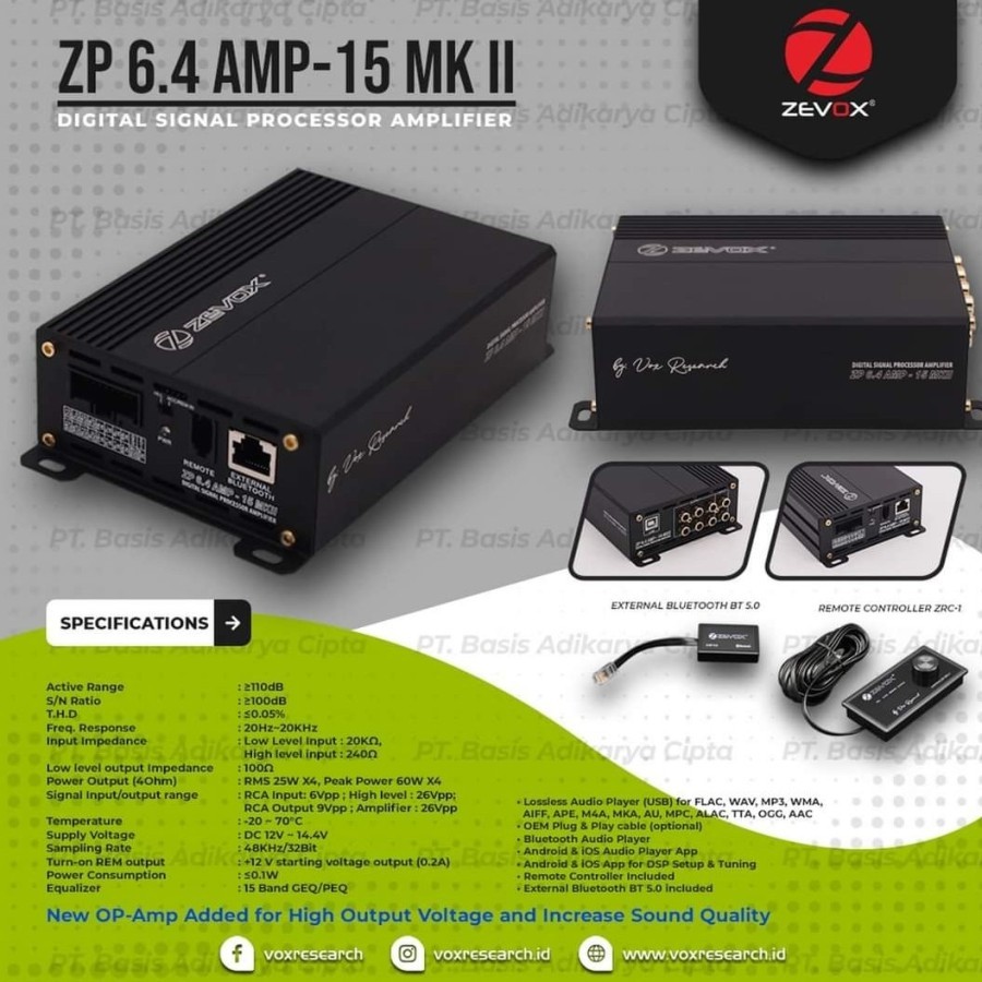 Digital Sound Processor ZEVOX ZP 6.4 AMP-15 DSP + Power 4CH 15 Band EQ