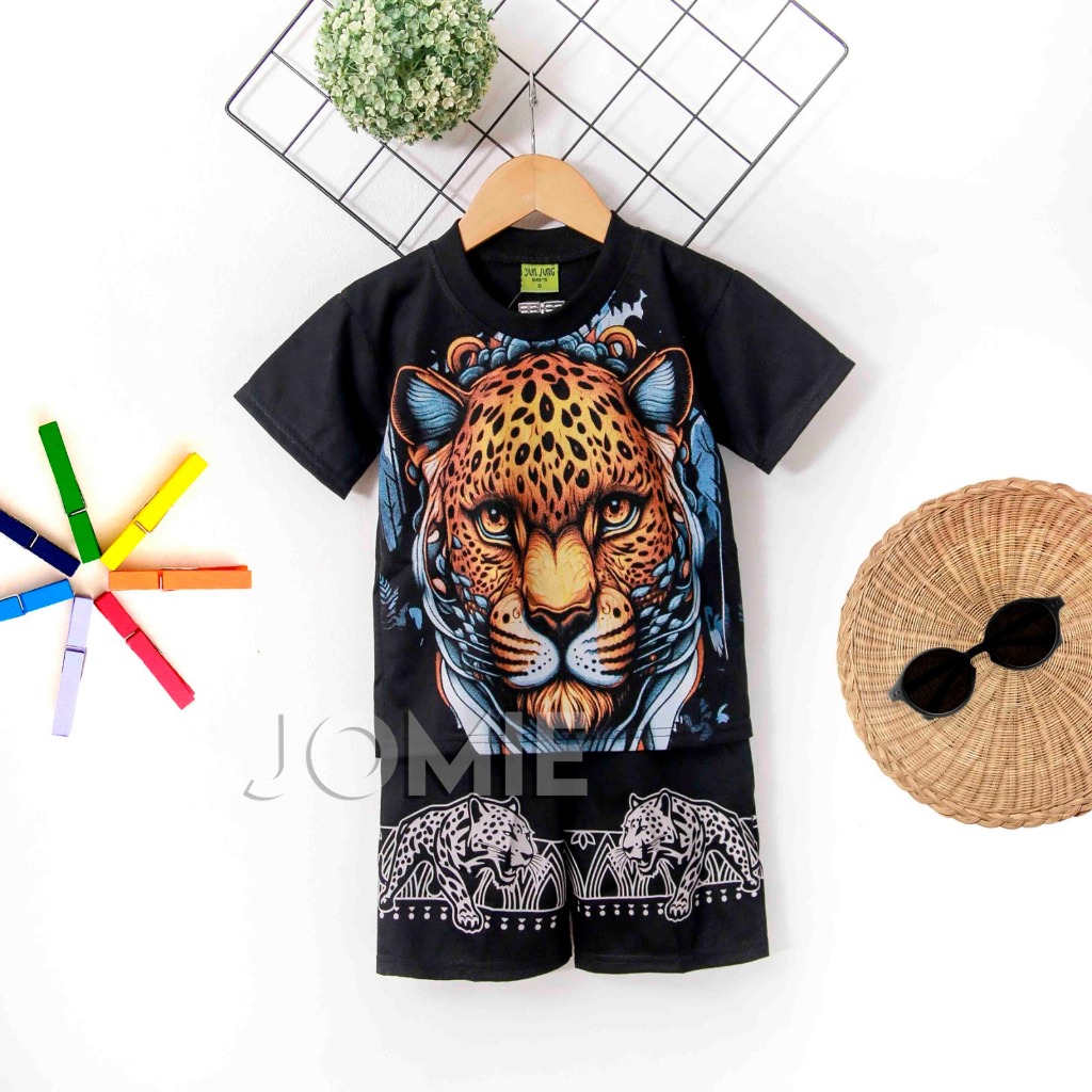 Baju Setelan Anak Gambar Harimau Pakaian Lengan Pendek Motif Macan