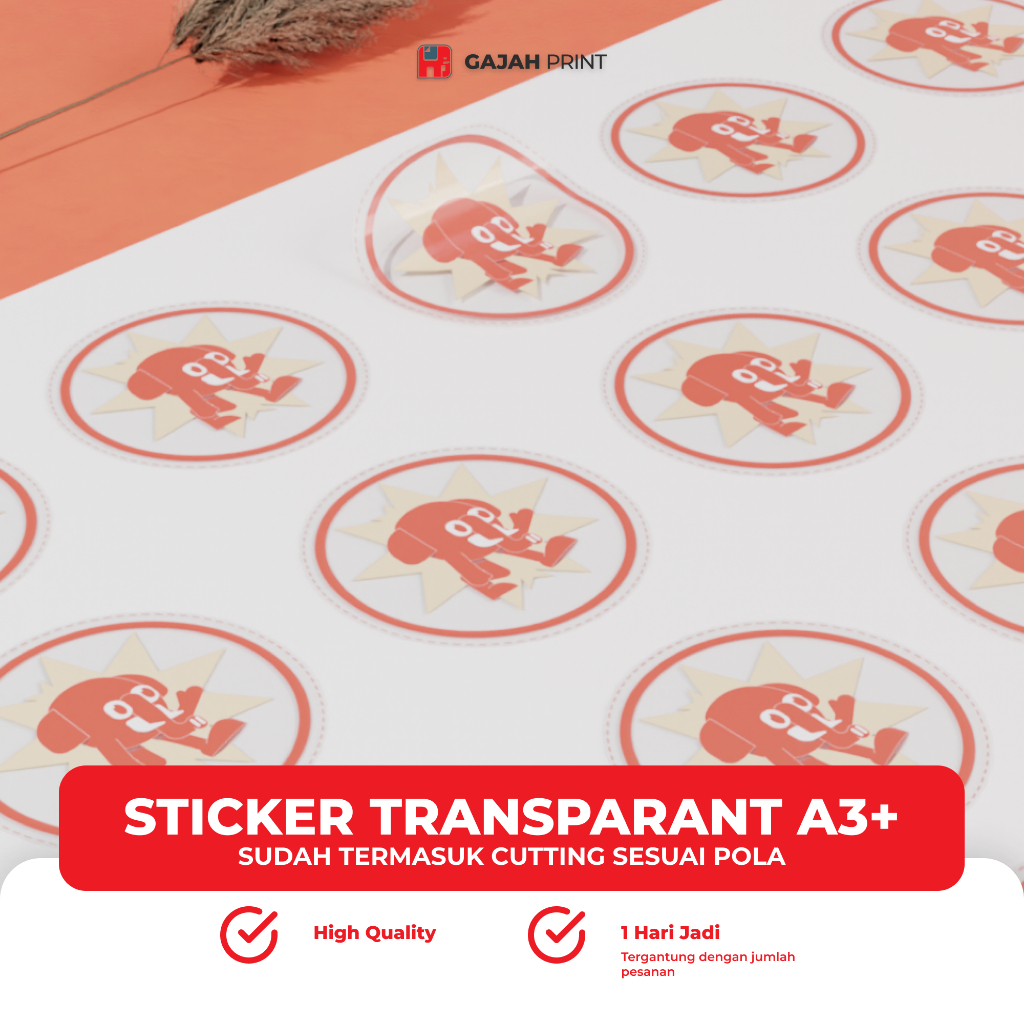 

Stiker Label Transparant A3+ Cutting Kiss Cut /Cetak sticker transparan