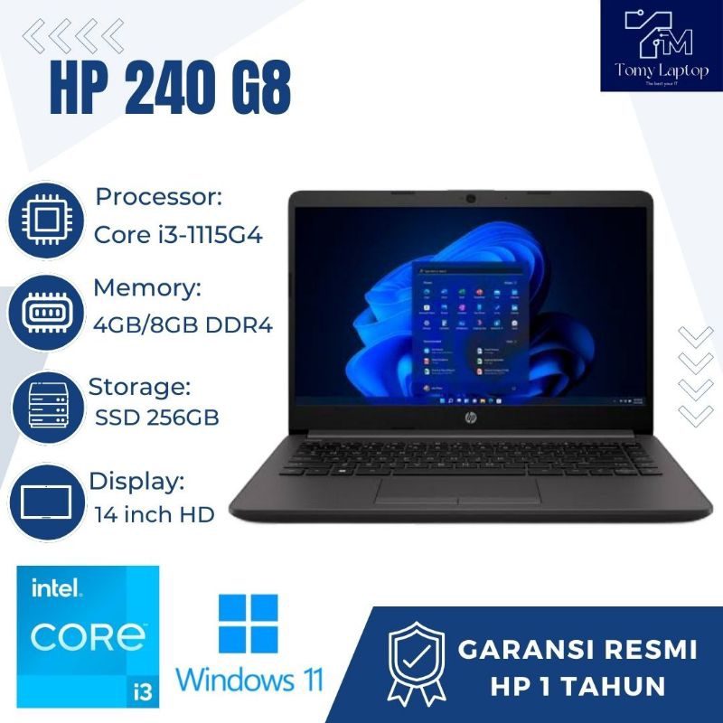 LAPTOP BARU MURAH HP 240 G8/CORE I3/RAM 4GB/RAM 8GB/SSD 256GB/14 INCH