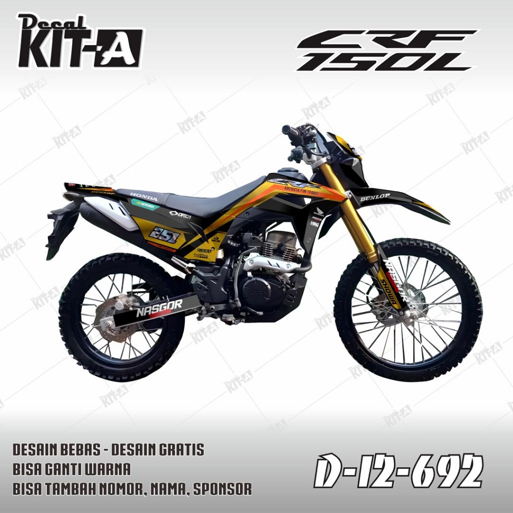 Stiker CRF 150L decal setiker CRF 150L stiker motor MOTIF HITAM EMAS KEREN D-I2-692