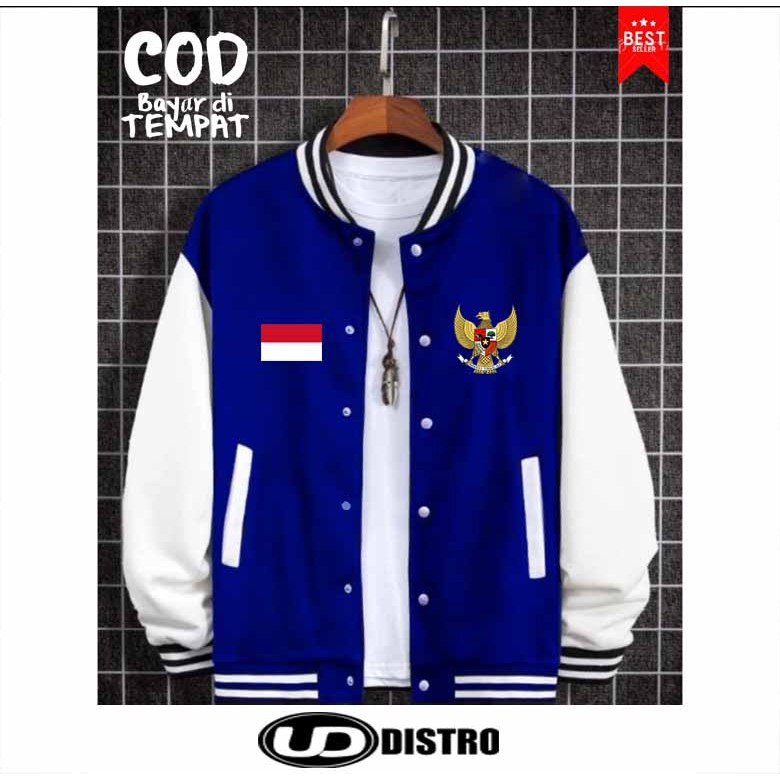 Waniqlo - Jaket Varsity Baseball Garuda Merah Putih Kancing Keren
