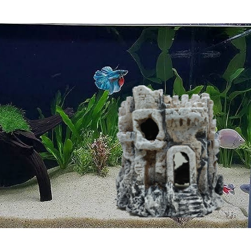 Ornament aquarium kastil prasasti, dekorasi aquarium kastil prasasti, hiasan prasasti aquarium, kuil