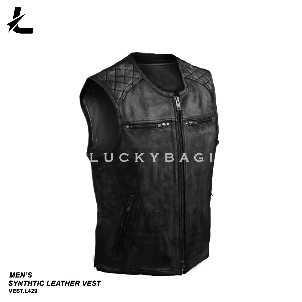 Rompi Vest Kulit Rompi Kulit Sintetis Rompi Motor Leather Vest