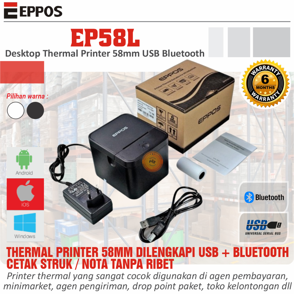 EPPOS EP58L Mobile Thermal Printer 58mm USB Bluetooth