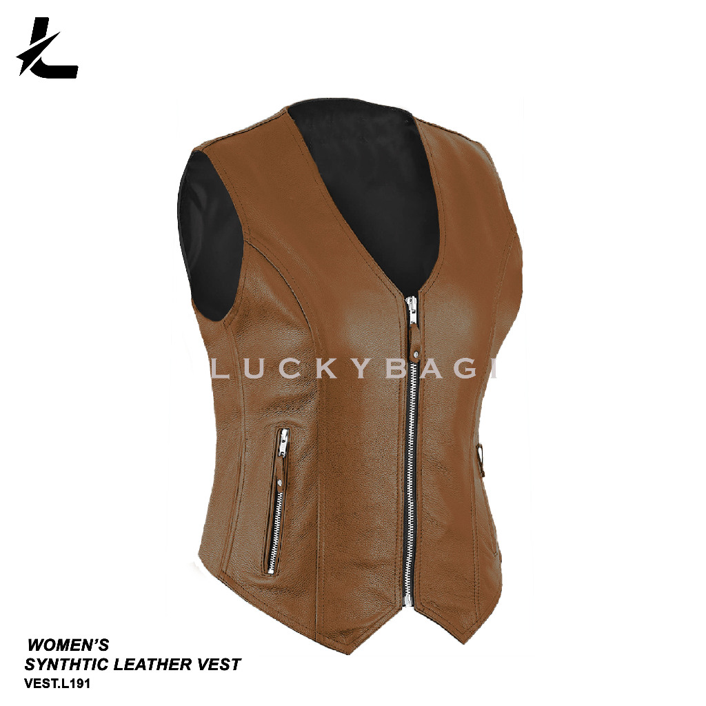 Rompi Kulit Wanita Rompi Motor Wanita Vest Kulit Sintetis Womens Vest