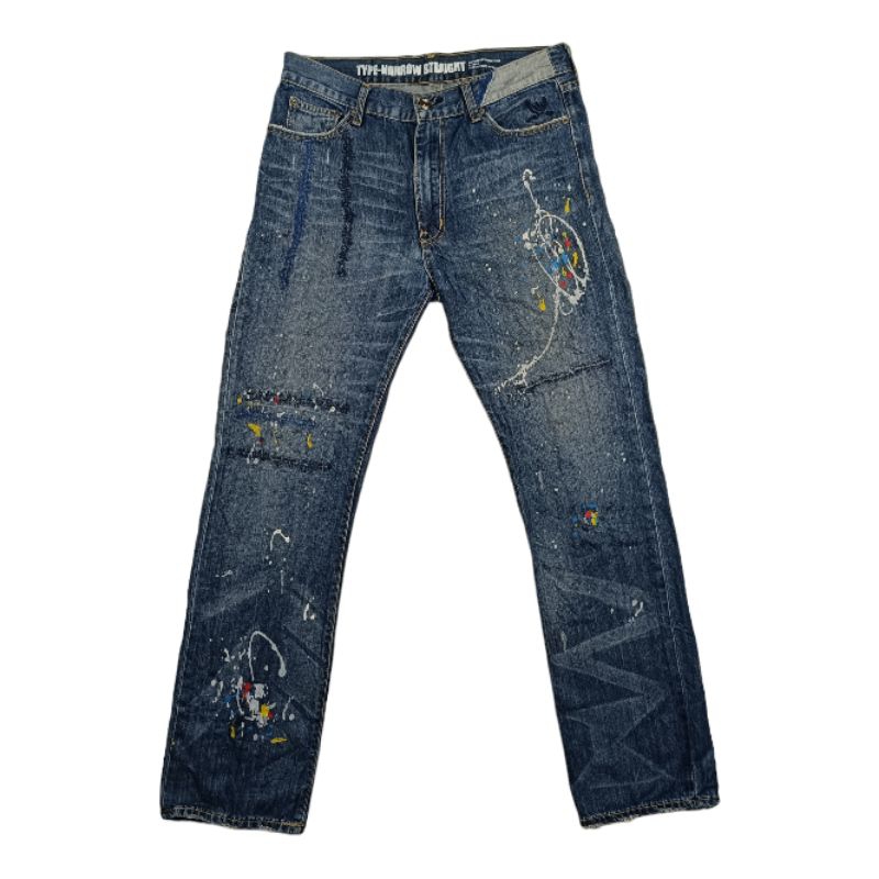 NEIGHBORHOOD TYPE-NARROW STRAIGHT WASHED PAINTED DENIM JEANS