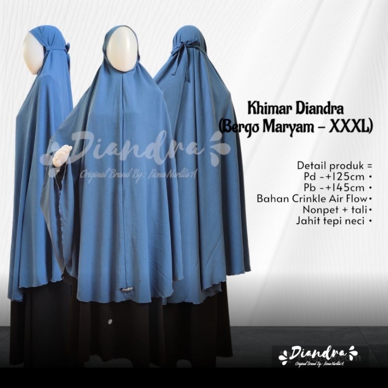 Diandra Hijab Bergo Maryam Jumbo XXXL Hijab Instan Kerudung Crinkle Airflow