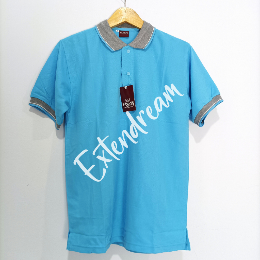 Kaos Polos Shirt Distro Kerah Baby Blue  Biru Langit Tdros Tangan Pendek Pria