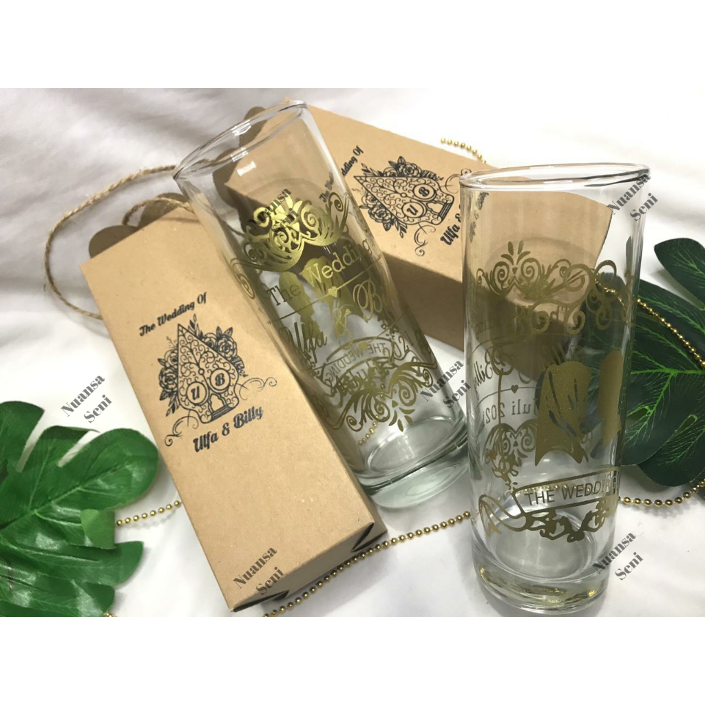 Souvenir Gelas Sablon Tumbler Jus Bamboo Kaca Highball Mug Minum Kaca Tinggi Kemas Box Rustic