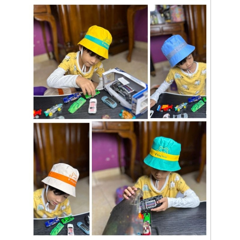 Topi Bucket Anak Motif Bordir King Bear Untuk Usia 2 - 10 Tahun