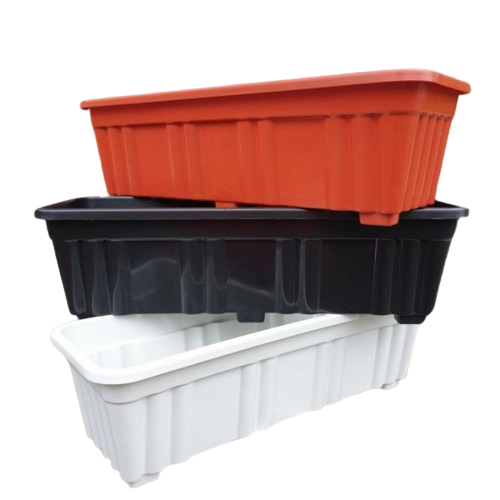 Pot Bunga Tanaman Segi Panjang 60cm 60 cm Warna Hitam Putih Plastik