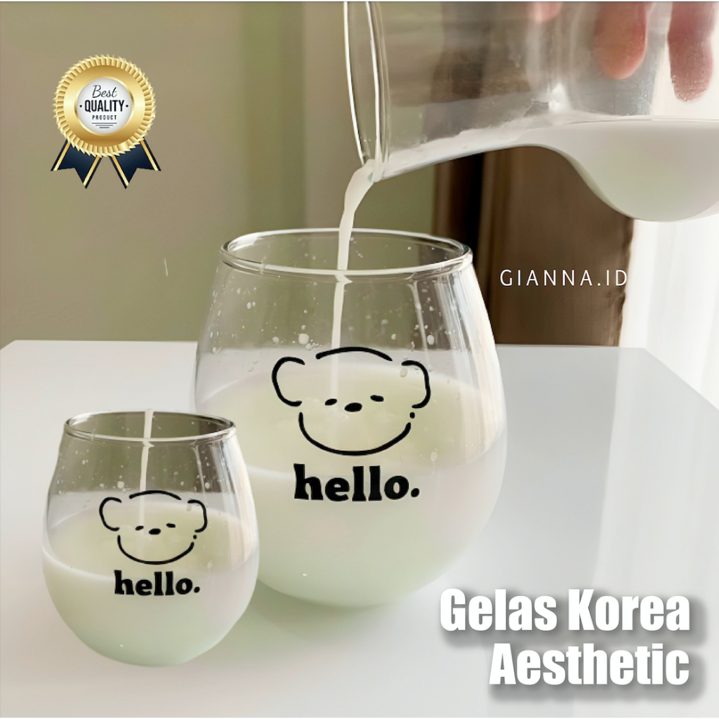 Gelas Korea Aesthetic | Gelas Kaca | Gelas Motif | Gelas Karakter | Gelas Transparan | Gelas Bubble