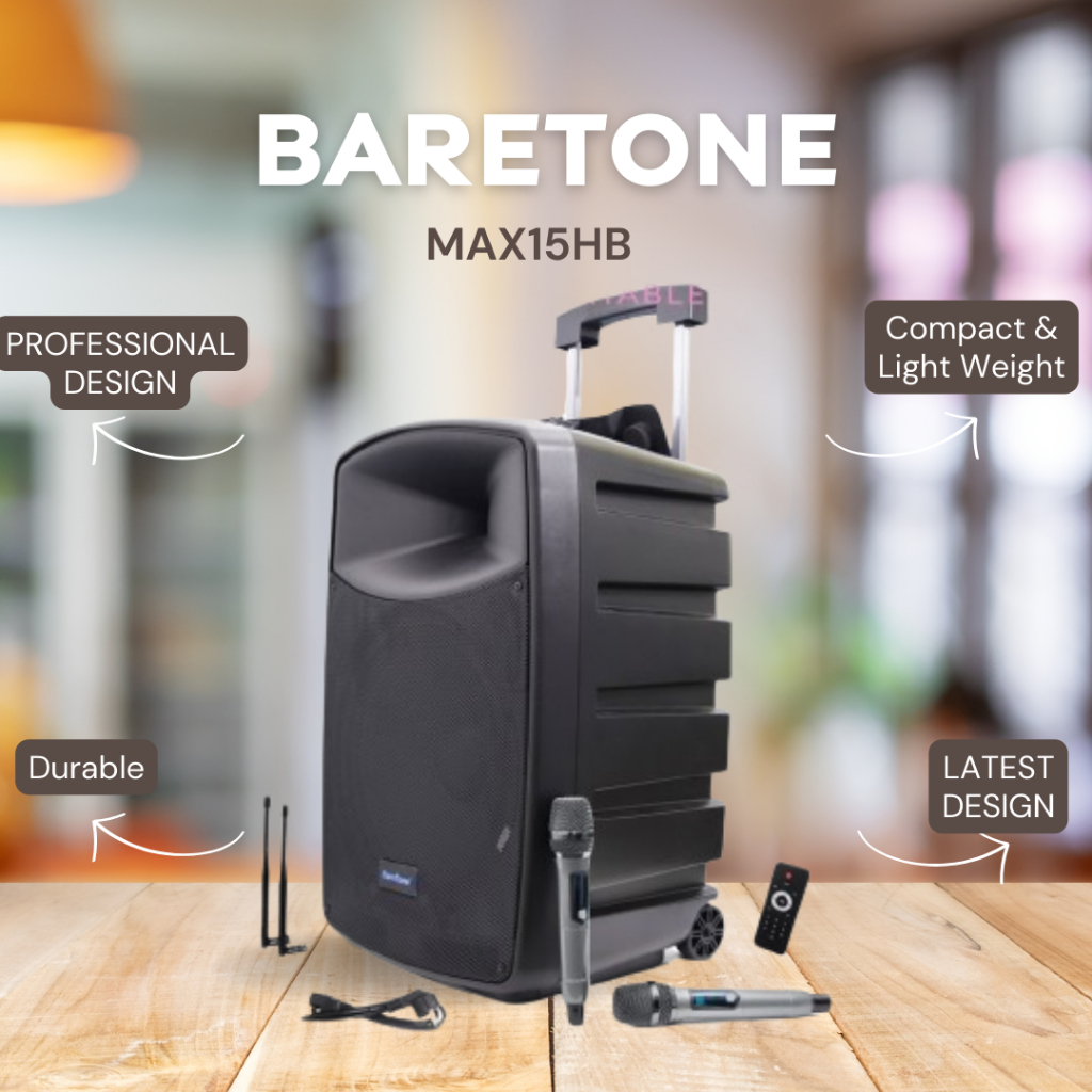 SPEAKER PORTABLE BARETONE MAX15HB / MAX 15HB / MAX-15 HB 15 INCH GARANSI RESMI BARETONE