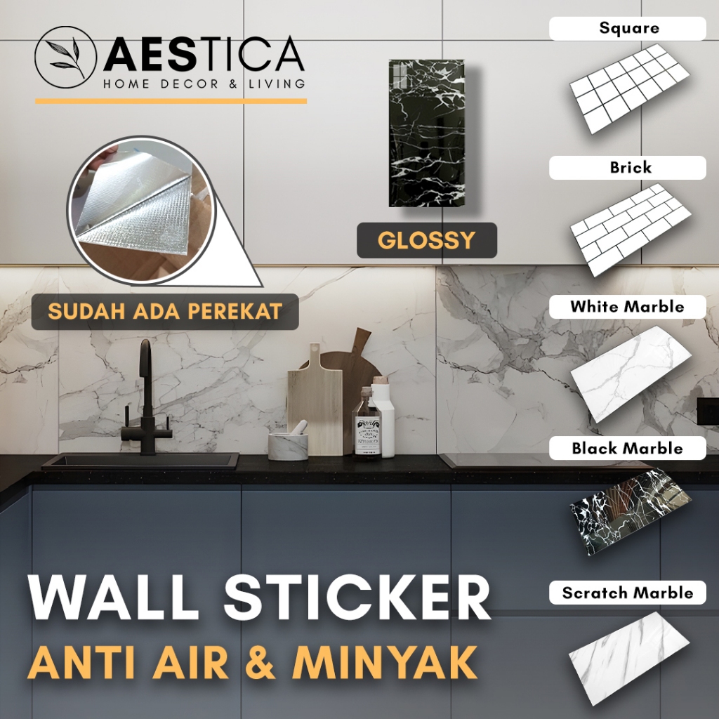 Wall Foam Sticker Dinding 30x60cm Wallpaper Marmer Granit Backsplash Kitchen| Aestica
