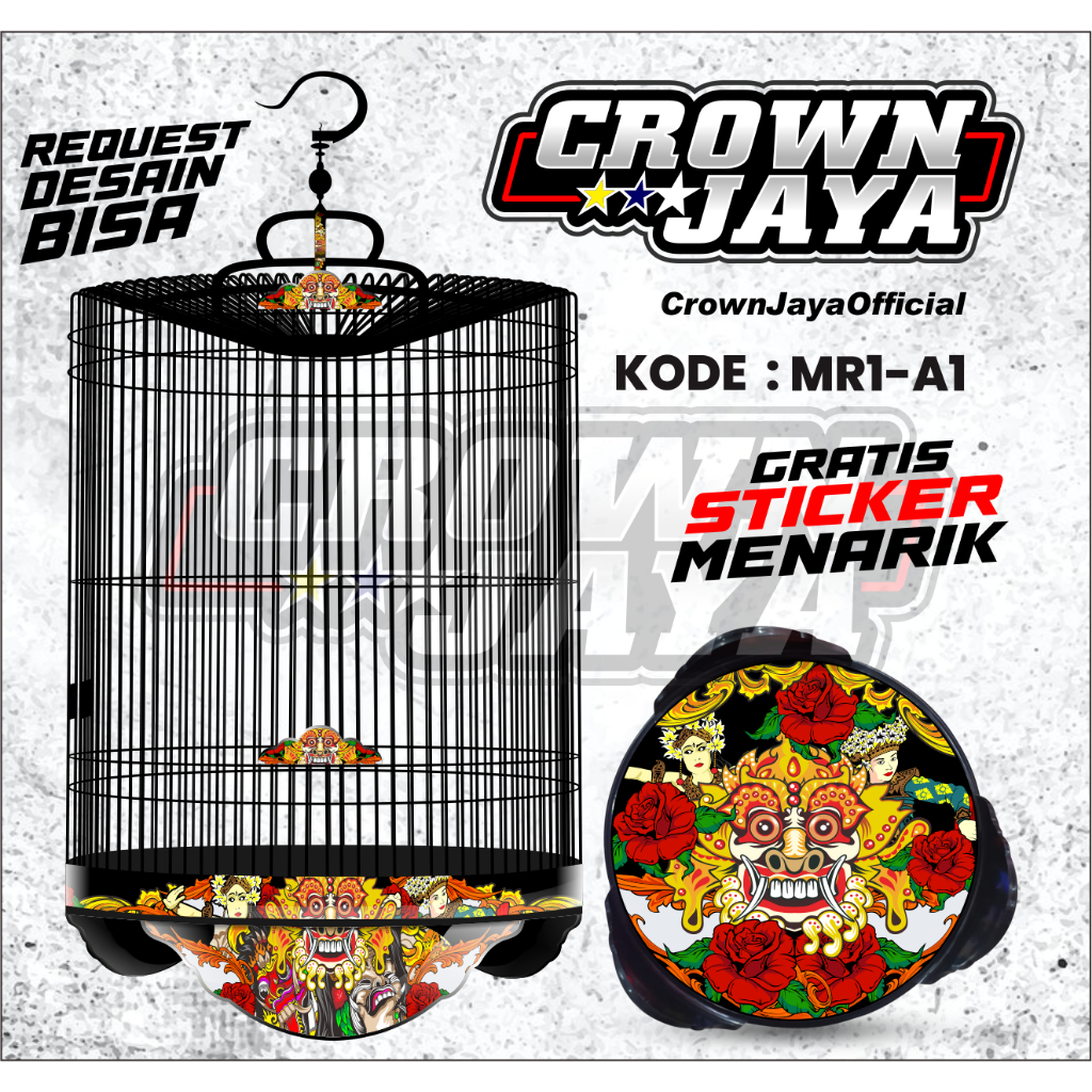 Sticker Decal Sangkar Murai - Stiker Tebok Murai Motif BARONG BALI - KODE MR