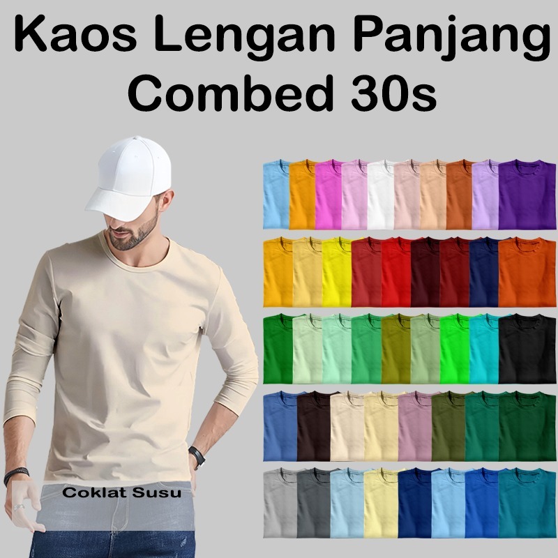 Kaos Polos Lengan Panjang Cotton Combed 30s Coklat Susu