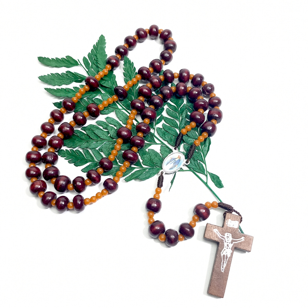 Kalung Rosario Bulir Kayu Coklat Tua /Kalung Rosario Katolik Asli/Souvenir Rosario Katolik