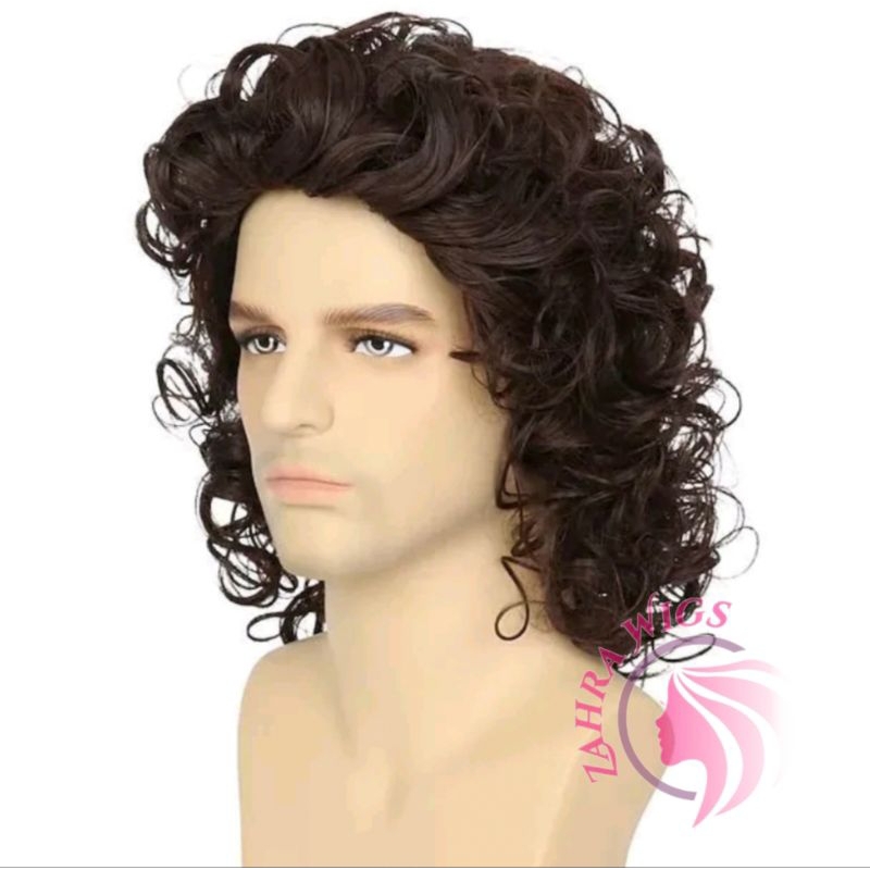 Wig Rambut Palsu Kribo Panjang Warna Hitam Rambut Palsu Ikal Panjang Versi Pria Eropa