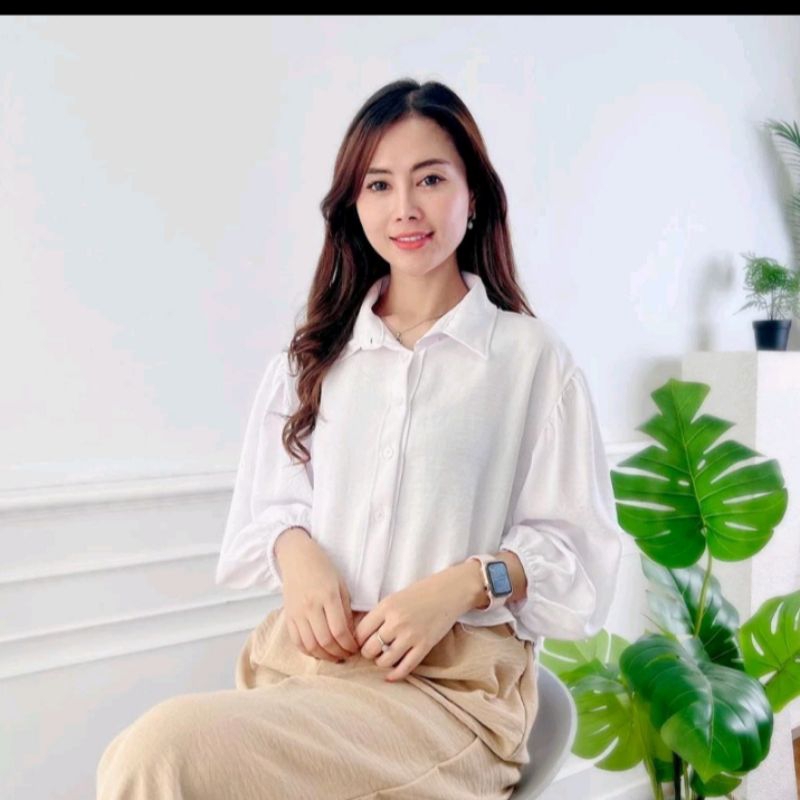 Kemeja wanita crop balon crinkle airflow premium kemeja crop zalona terbaru dan kekinian ld 98 cm,ld