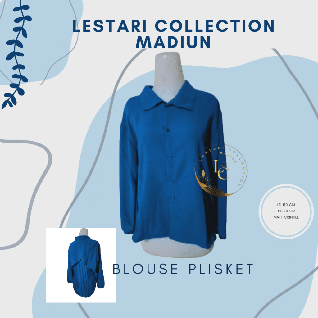 blouse plisket warna denim by lestari collection madiun