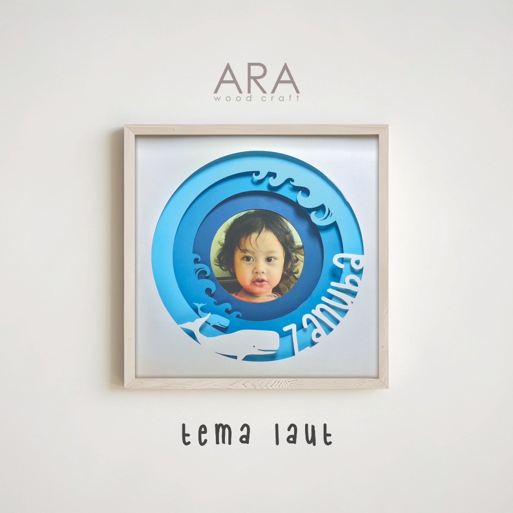 Arawooden Papan Nama Bayi 3D Shadow Box Baby Frame Tema Laut