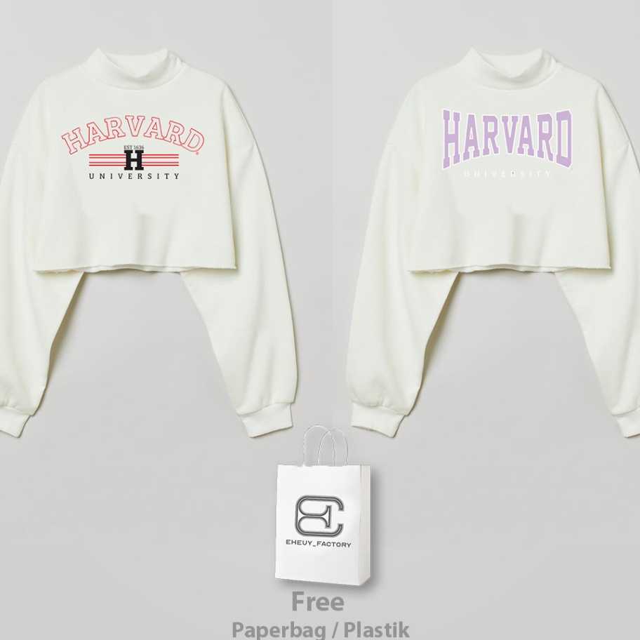 Terkini Crewneck Crop HM Original HARVARD UNIVERSITY Broken White Sweater Crop Wanita Korean Style P