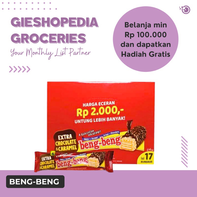 

Beng-Beng Extra Coklat Dan Caramel 1 Karton Isi 8 Box