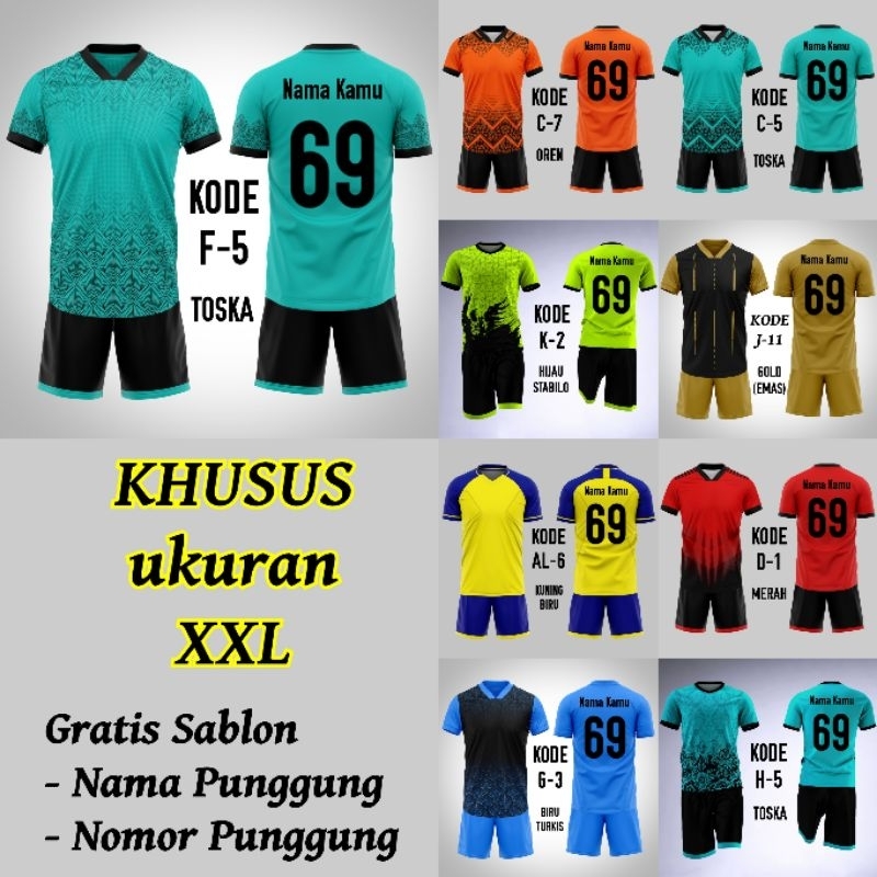 Jersey Bola Jumbo Gratis Sablon | Baju Futsal Jumbo | Baju Bola Big Size | Baju Bola | Jersey Futsal